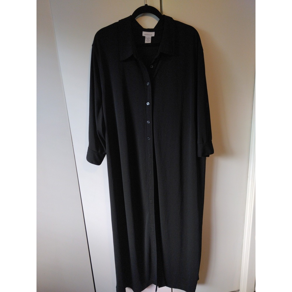 Womens Button Front  Maxi Dress Plus Soze 30 32 Black Elegant Goth Grunge Witchy